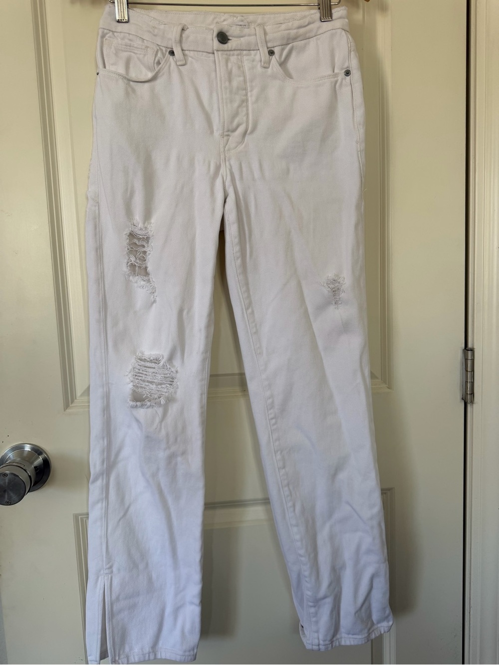 Good American Good boy White Distressed Women's Jeans - Classic Straight Fit